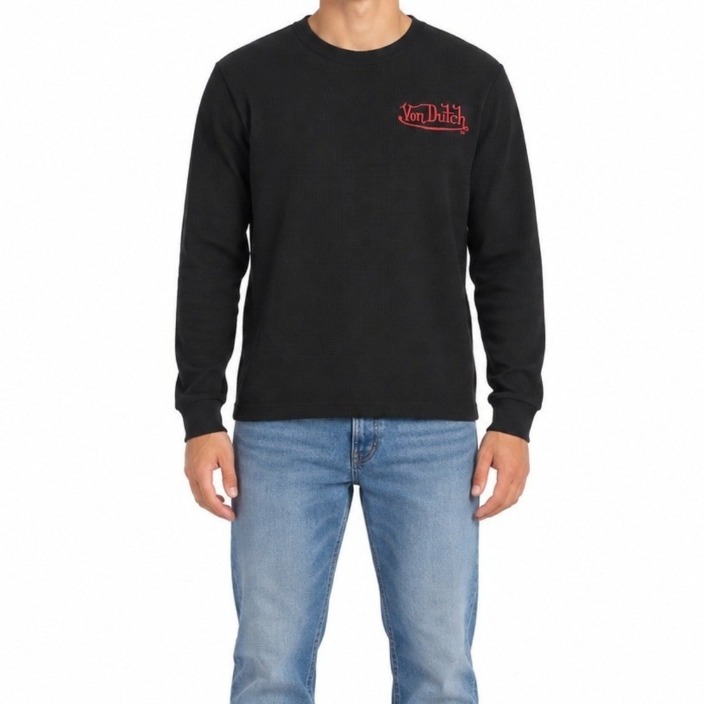 Von Dutch Thermal Shirt Men Size S Black Long Sleeve Waffle Knit Casual